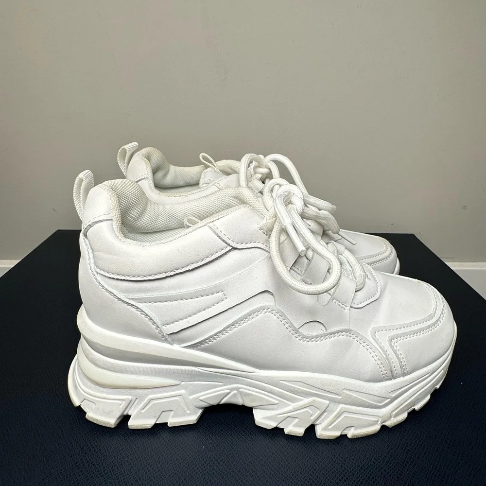 White Platform Chunky Sneakers - Picture 2 of 8